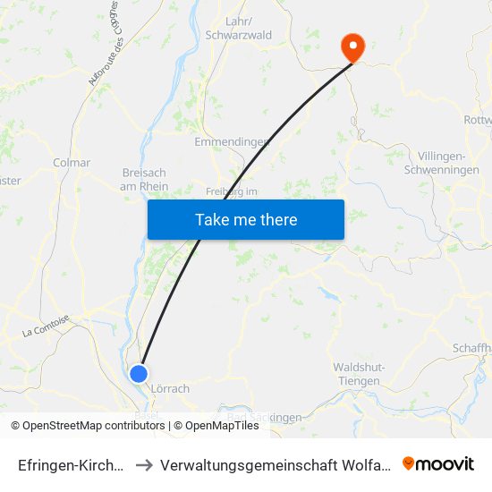 Efringen-Kirchen to Verwaltungsgemeinschaft Wolfach map