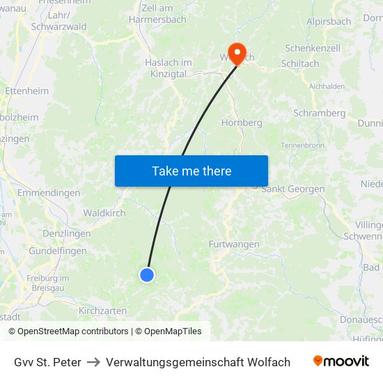 Gvv St. Peter to Verwaltungsgemeinschaft Wolfach map