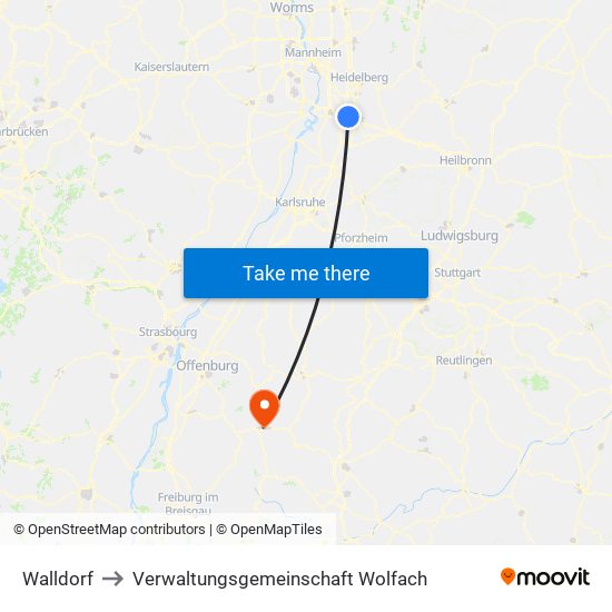 Walldorf to Verwaltungsgemeinschaft Wolfach map
