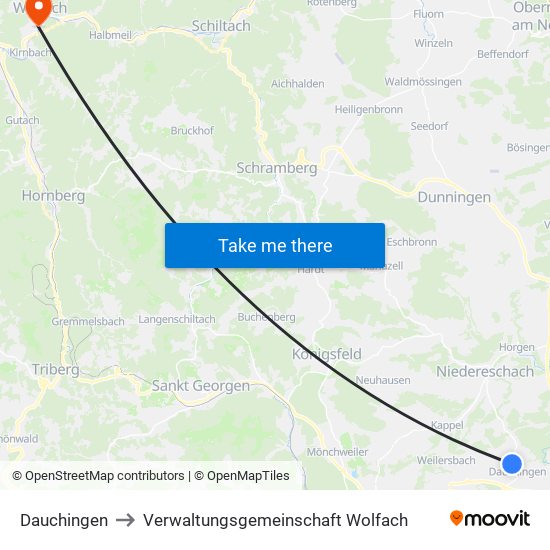 Dauchingen to Verwaltungsgemeinschaft Wolfach map