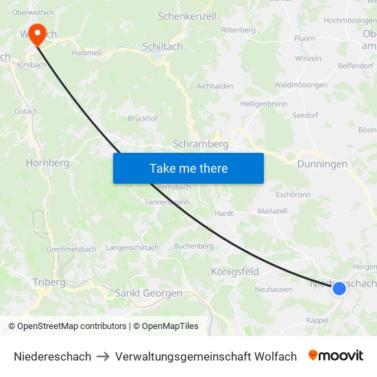 Niedereschach to Verwaltungsgemeinschaft Wolfach map