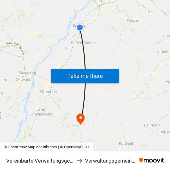 Vereinbarte Verwaltungsgemeinschaft Rastatt to Verwaltungsgemeinschaft Wolfach map