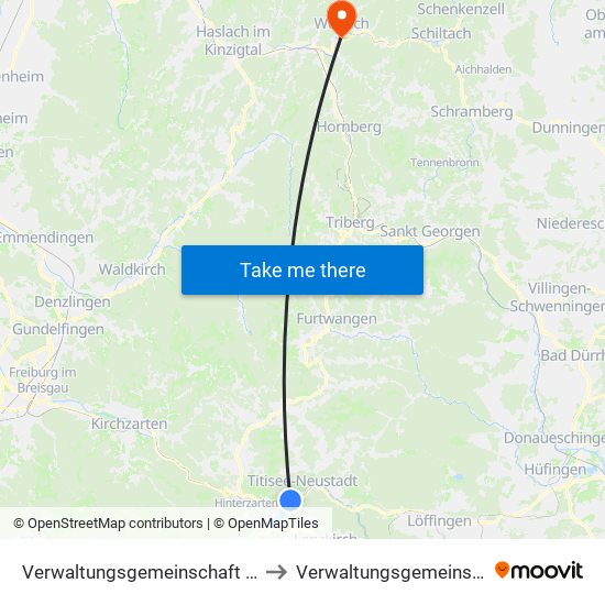 Verwaltungsgemeinschaft Titisee-Neustadt to Verwaltungsgemeinschaft Wolfach map