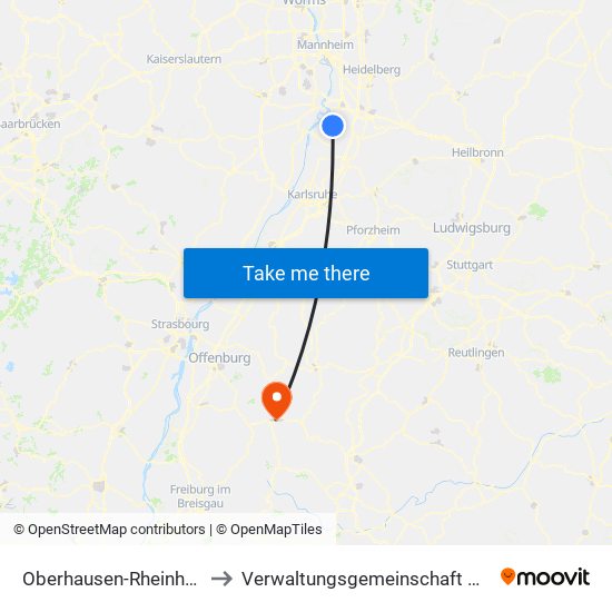 Oberhausen-Rheinhausen to Verwaltungsgemeinschaft Wolfach map