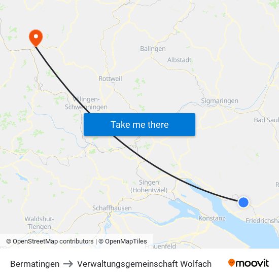 Bermatingen to Verwaltungsgemeinschaft Wolfach map