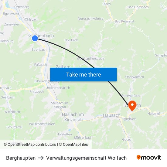 Berghaupten to Verwaltungsgemeinschaft Wolfach map