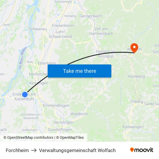 Forchheim to Verwaltungsgemeinschaft Wolfach map