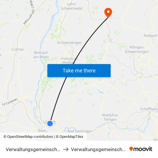 Verwaltungsgemeinschaft Lörrach to Verwaltungsgemeinschaft Wolfach map