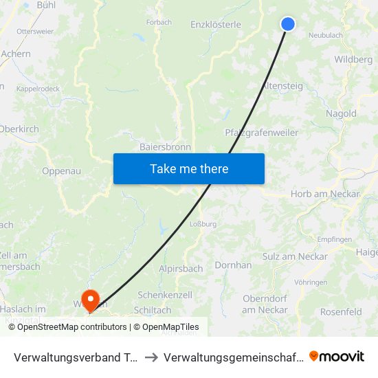 Verwaltungsverband Teinachtal to Verwaltungsgemeinschaft Wolfach map