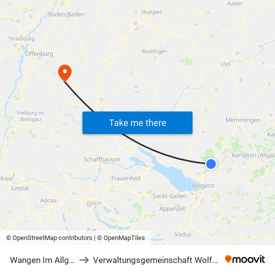 Wangen Im Allgäu to Verwaltungsgemeinschaft Wolfach map