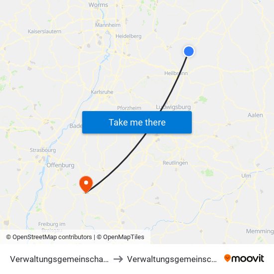 Verwaltungsgemeinschaft Möckmühl to Verwaltungsgemeinschaft Wolfach map