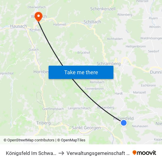 Königsfeld Im Schwarzwald to Verwaltungsgemeinschaft Wolfach map