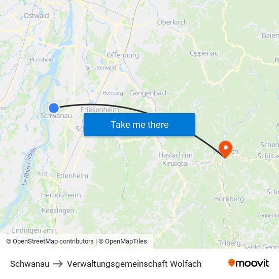 Schwanau to Verwaltungsgemeinschaft Wolfach map