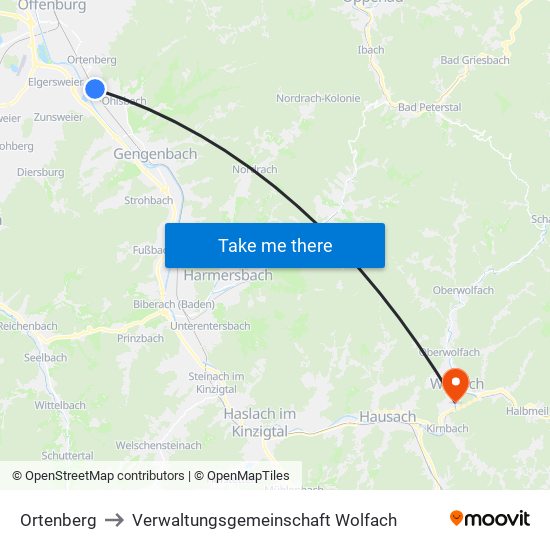 Ortenberg to Verwaltungsgemeinschaft Wolfach map