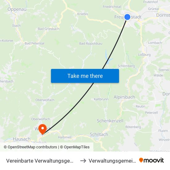 Vereinbarte Verwaltungsgemeinschaft Freudenstadt to Verwaltungsgemeinschaft Wolfach map