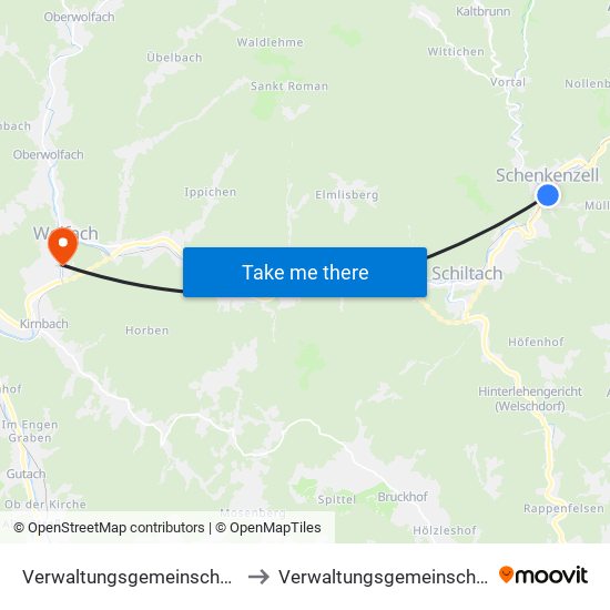 Verwaltungsgemeinschaft Schiltach to Verwaltungsgemeinschaft Wolfach map