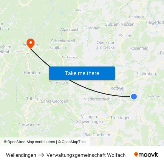 Wellendingen to Verwaltungsgemeinschaft Wolfach map