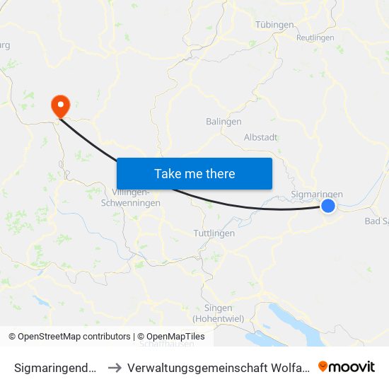 Sigmaringendorf to Verwaltungsgemeinschaft Wolfach map