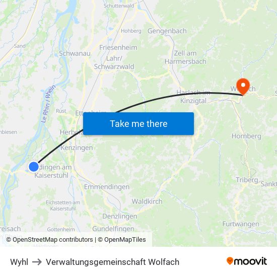 Wyhl to Verwaltungsgemeinschaft Wolfach map