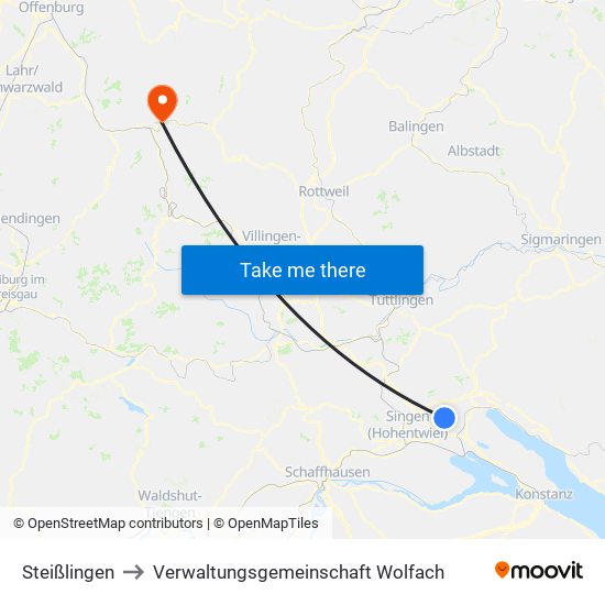 Steißlingen to Verwaltungsgemeinschaft Wolfach map