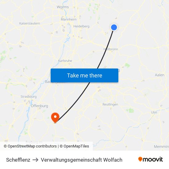Schefflenz to Verwaltungsgemeinschaft Wolfach map