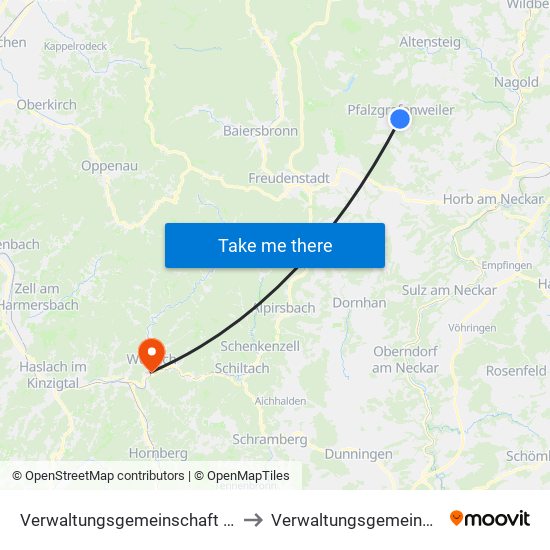Verwaltungsgemeinschaft Pfalzgrafenweiler to Verwaltungsgemeinschaft Wolfach map