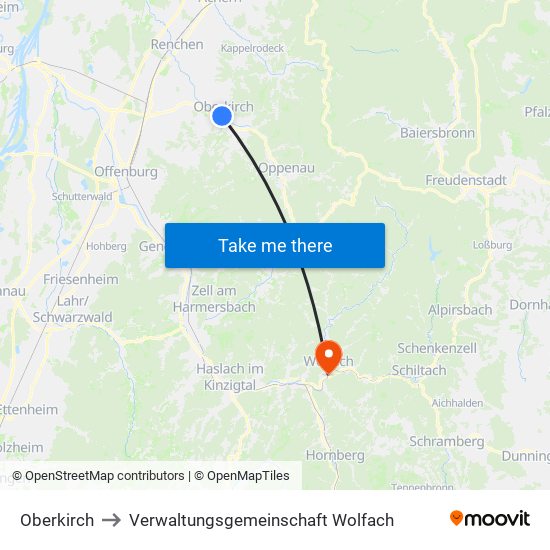 Oberkirch to Verwaltungsgemeinschaft Wolfach map