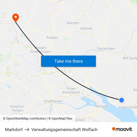 Markdorf to Verwaltungsgemeinschaft Wolfach map