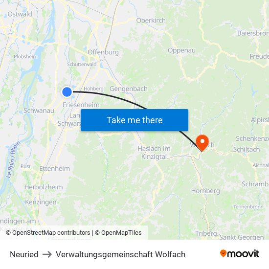 Neuried to Verwaltungsgemeinschaft Wolfach map