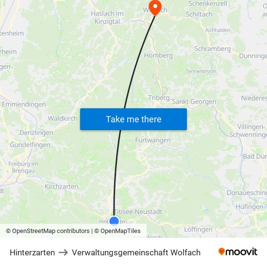 Hinterzarten to Verwaltungsgemeinschaft Wolfach map