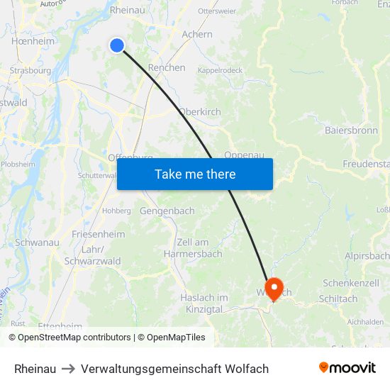 Rheinau to Verwaltungsgemeinschaft Wolfach map