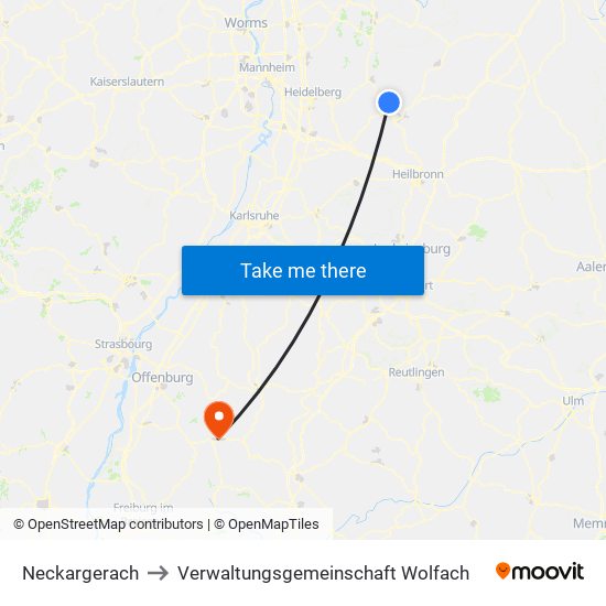 Neckargerach to Verwaltungsgemeinschaft Wolfach map
