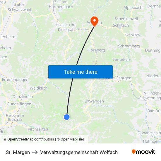 St. Märgen to Verwaltungsgemeinschaft Wolfach map