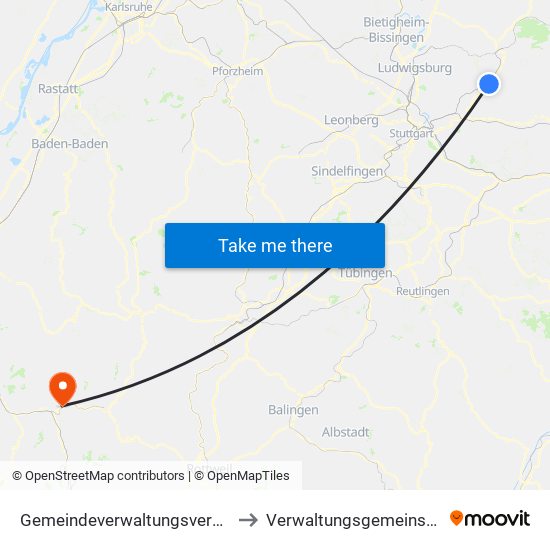 Gemeindeverwaltungsverband Winnenden to Verwaltungsgemeinschaft Wolfach map