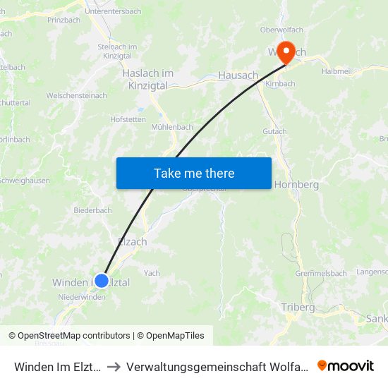 Winden Im Elztal to Verwaltungsgemeinschaft Wolfach map
