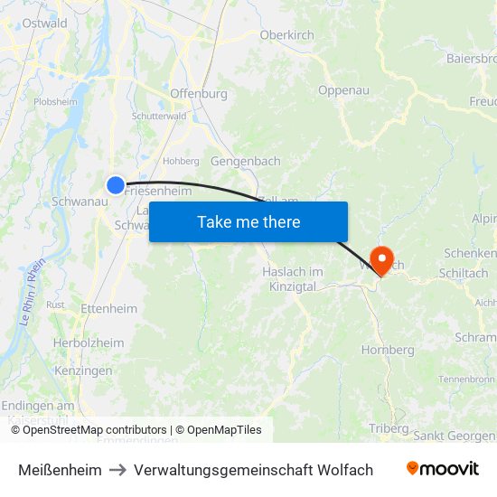 Meißenheim to Verwaltungsgemeinschaft Wolfach map