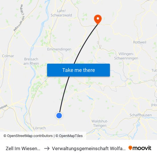 Zell Im Wiesental to Verwaltungsgemeinschaft Wolfach map