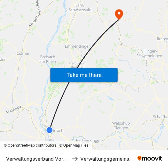 Verwaltungsverband Vorderes Kandertal to Verwaltungsgemeinschaft Wolfach map