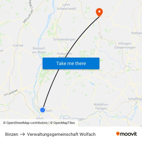 Binzen to Verwaltungsgemeinschaft Wolfach map
