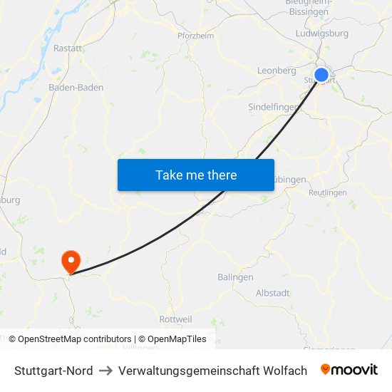 Stuttgart-Nord to Verwaltungsgemeinschaft Wolfach map