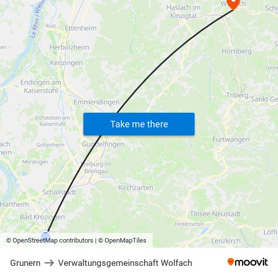Grunern to Verwaltungsgemeinschaft Wolfach map