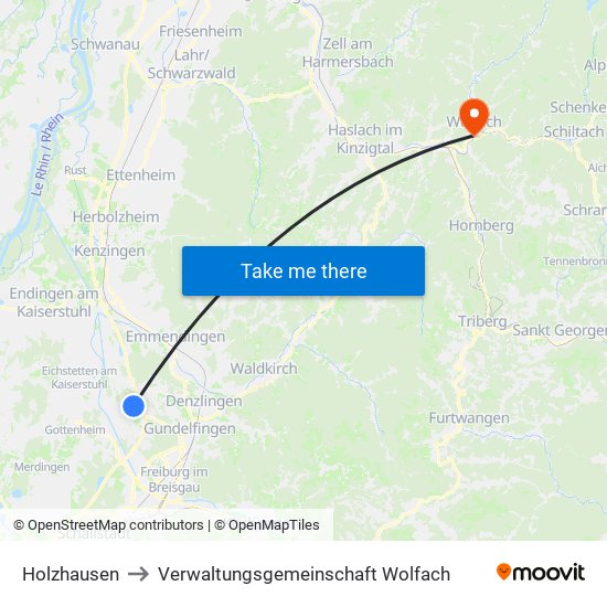 Holzhausen to Verwaltungsgemeinschaft Wolfach map