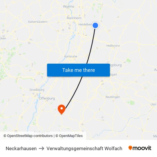 Neckarhausen to Verwaltungsgemeinschaft Wolfach map