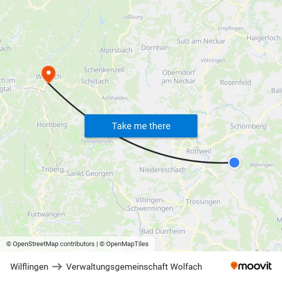 Wilflingen to Verwaltungsgemeinschaft Wolfach map