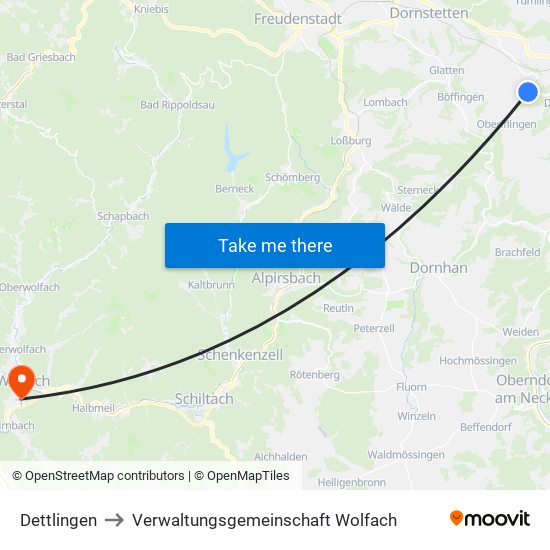 Dettlingen to Verwaltungsgemeinschaft Wolfach map