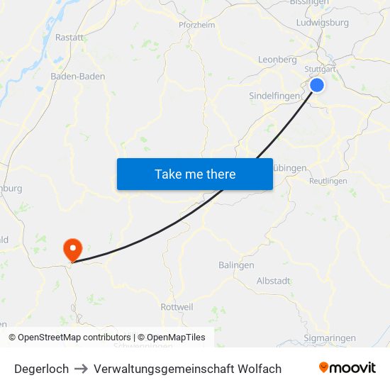 Degerloch to Verwaltungsgemeinschaft Wolfach map