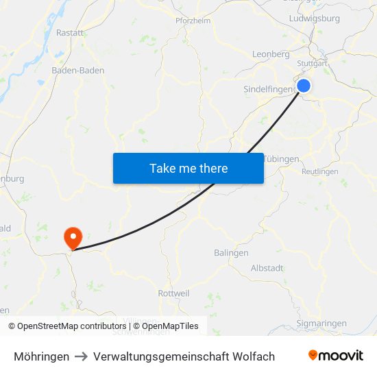 Möhringen to Verwaltungsgemeinschaft Wolfach map