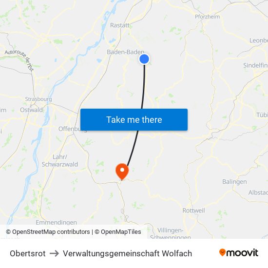 Obertsrot to Verwaltungsgemeinschaft Wolfach map