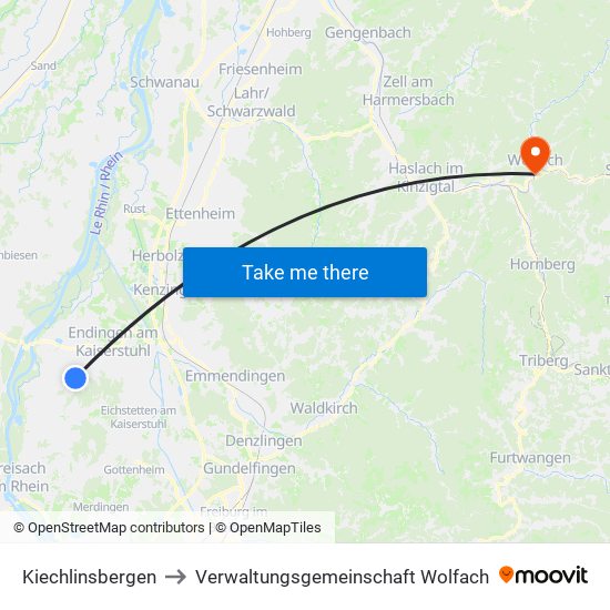 Kiechlinsbergen to Verwaltungsgemeinschaft Wolfach map