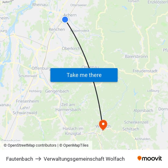 Fautenbach to Verwaltungsgemeinschaft Wolfach map